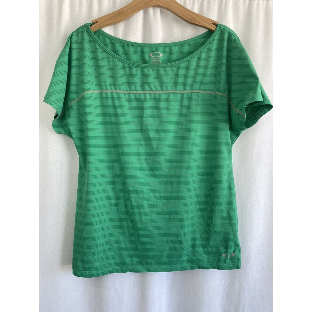 Oakley Oversized Activewear Top Womens Size Small Green Strip Logo